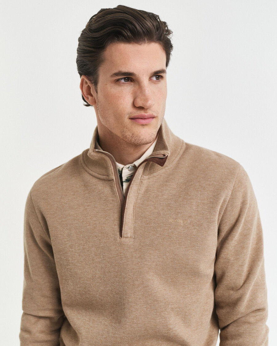 sacker rib halfzip sweatshirt - khaki melange