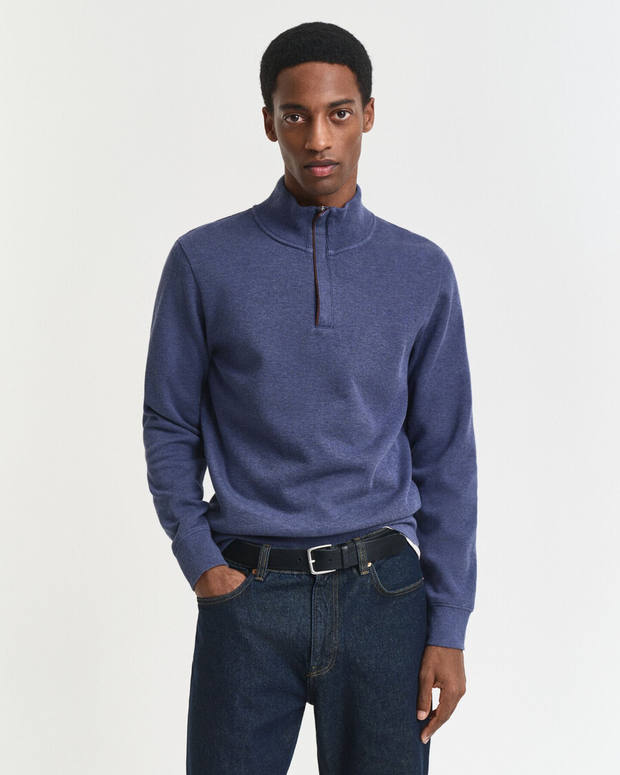 sacker rib halfzip sweatshirt - donker jeansblauw melange