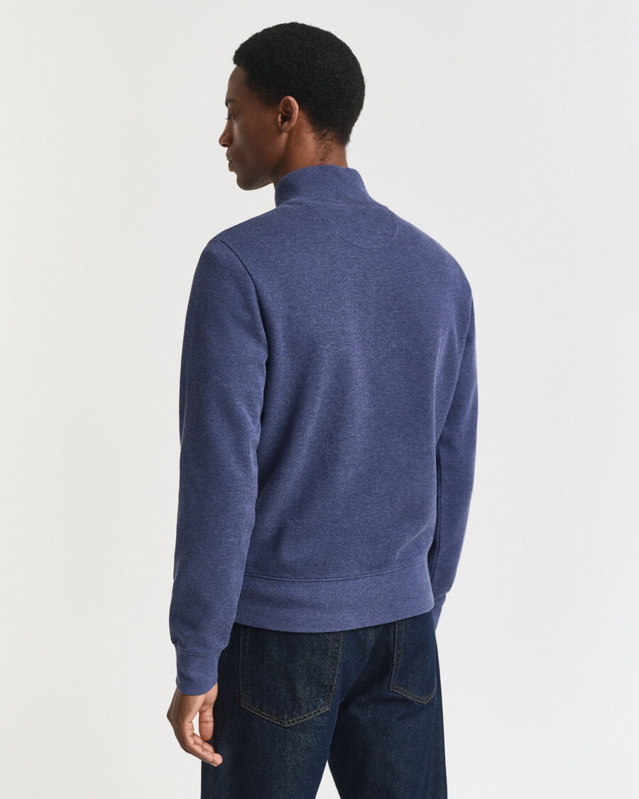 sacker rib halfzip sweatshirt - donker jeansblauw melange
