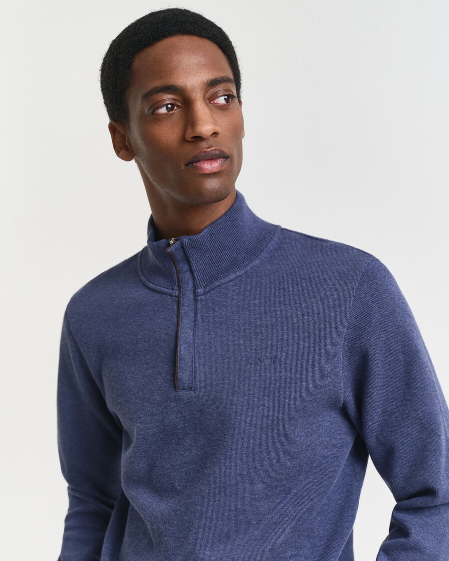 sacker rib halfzip sweatshirt - donker jeansblauw melange