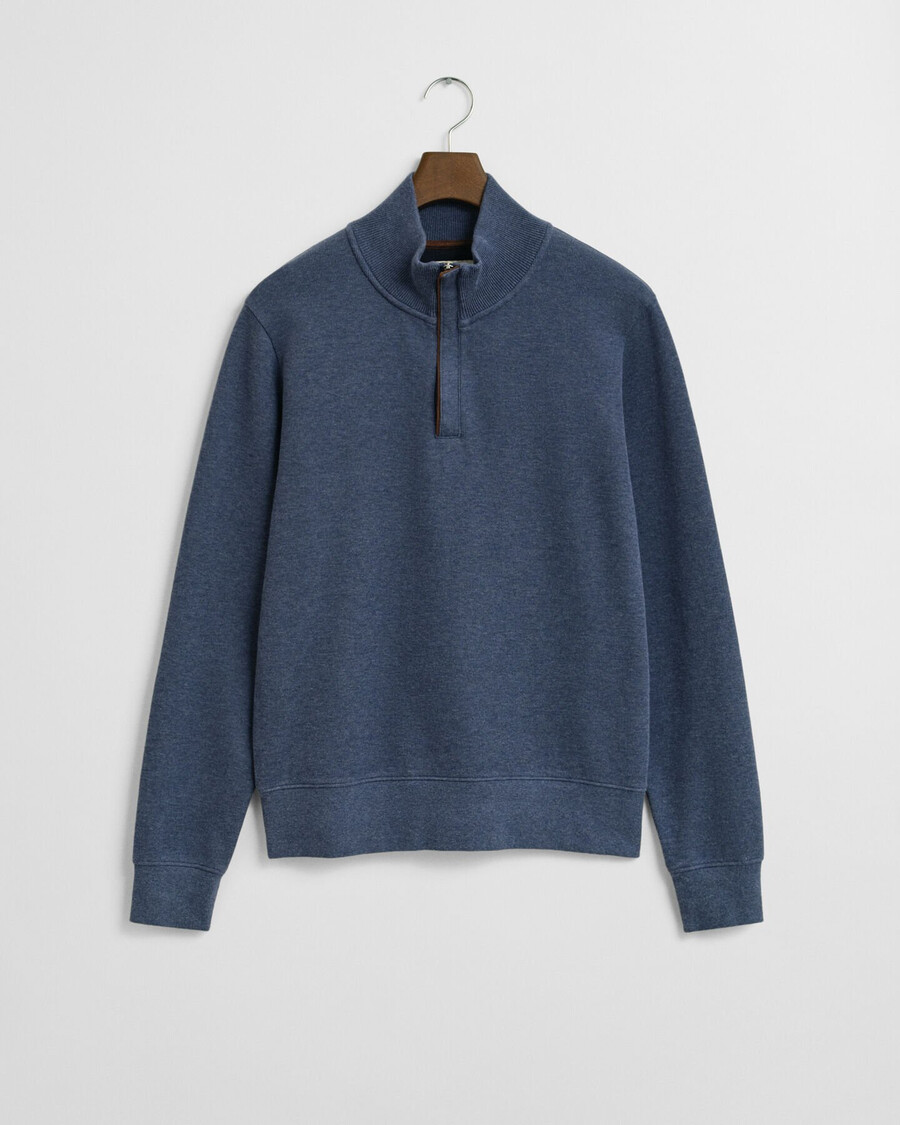 sacker rib halfzip sweatshirt - donker jeansblauw melange