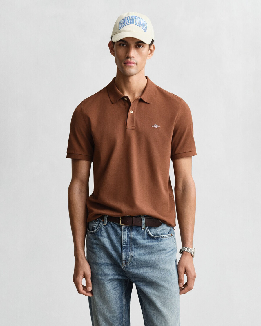 polo shirt met normale pasvorm en piqué-afwerking - mahoniebruin