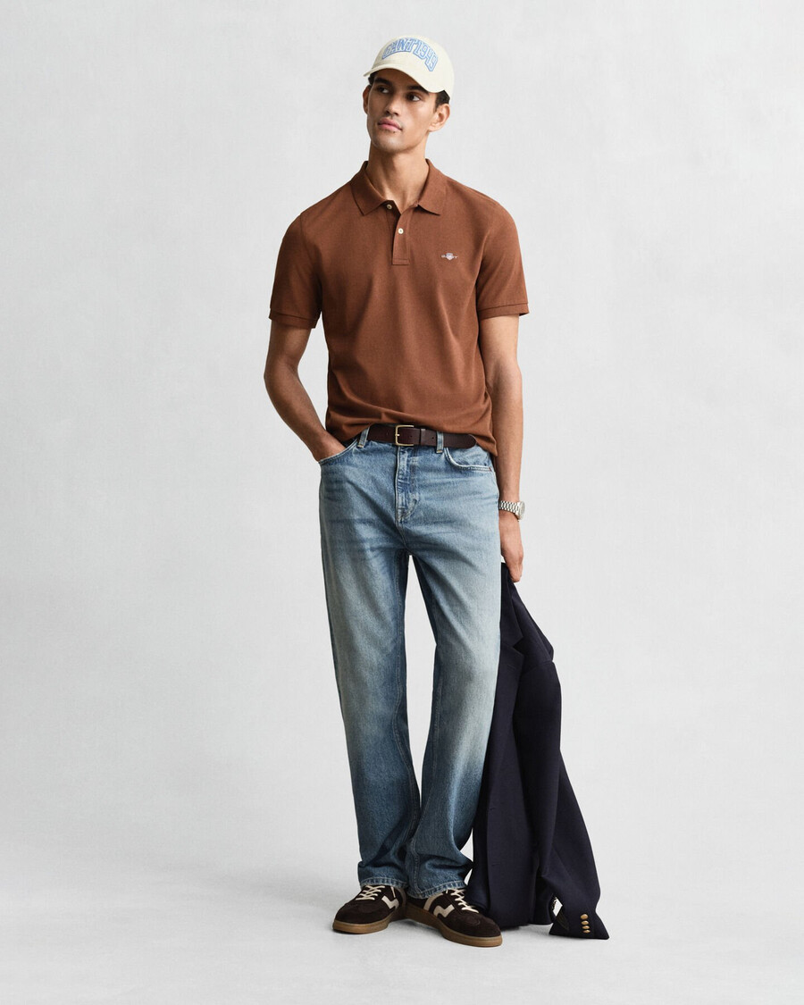 polo shirt met normale pasvorm en piqué-afwerking - mahoniebruin