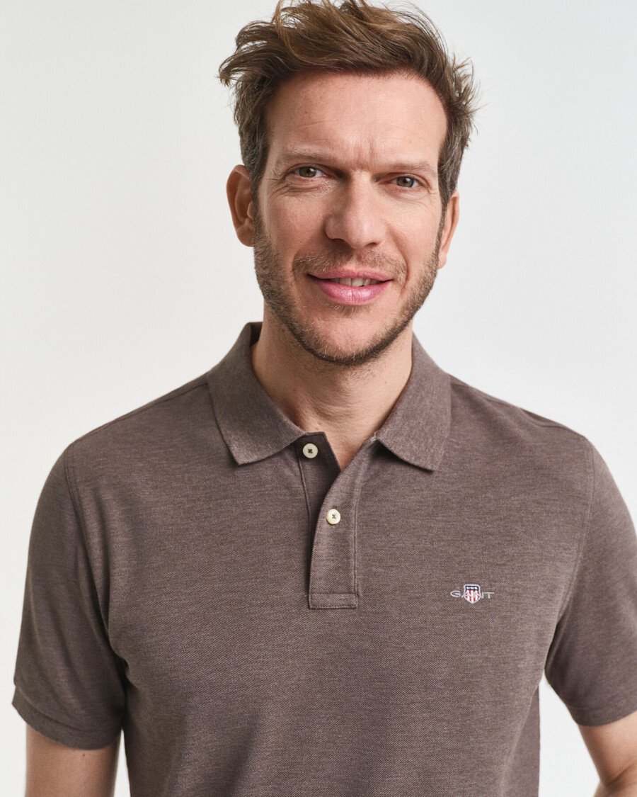 polo shirt met normale pasvorm en piqué-afwerking - zeehout melange