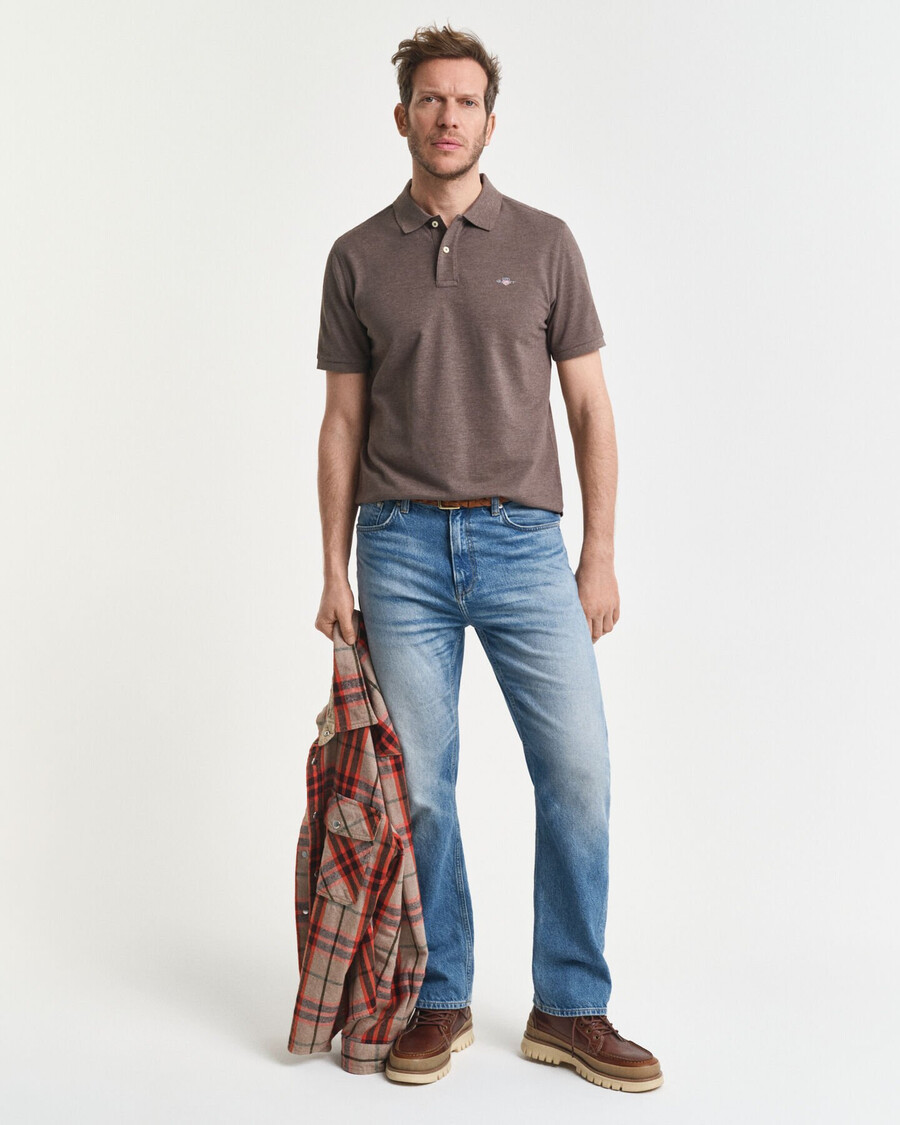 polo shirt met normale pasvorm en piqué-afwerking - zeehout melange