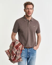 polo shirt met normale pasvorm en piqué-afwerking - zeehout melange