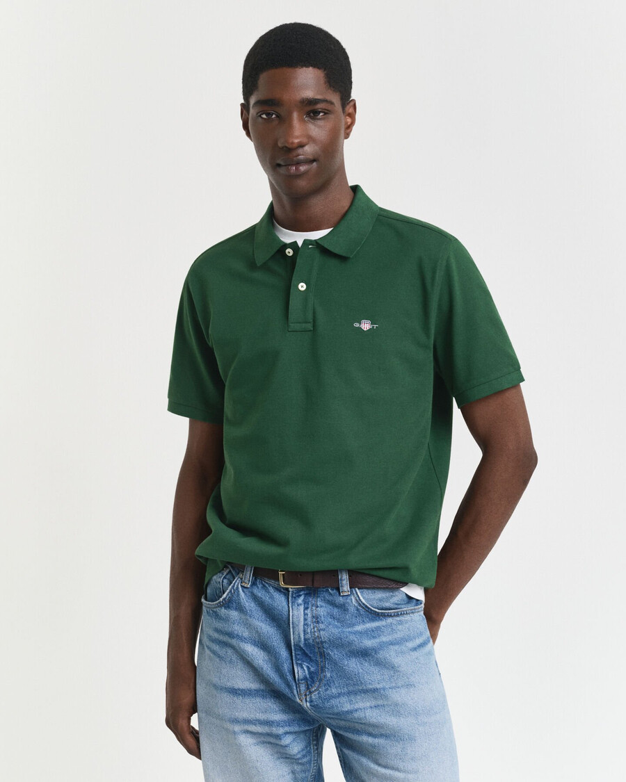 poloshirt met normale pasvorm en piqué-afwerking - bosgroen