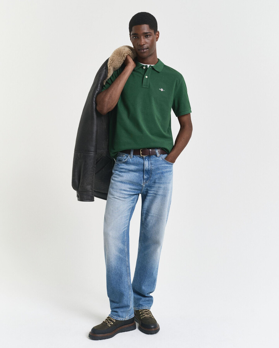 poloshirt met normale pasvorm en piqué-afwerking - bosgroen