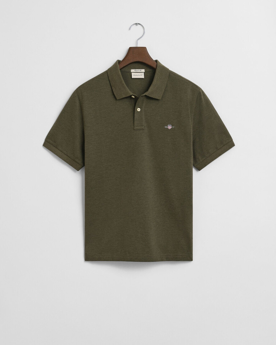 polo shirt met normale pasvorm en piqué-afwerking - khaki groen gemêleerd