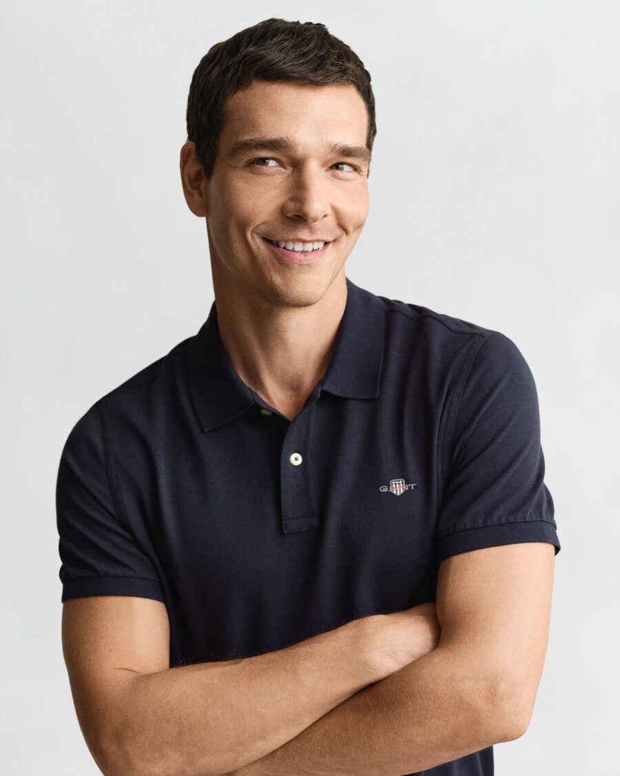 regular fit shield piqué poloshirt - avondblauw