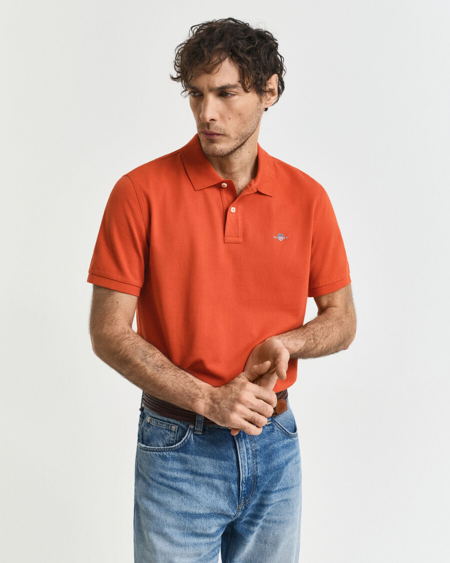polo shirt met normale pasvorm en piqué-afwerking - diep oranje