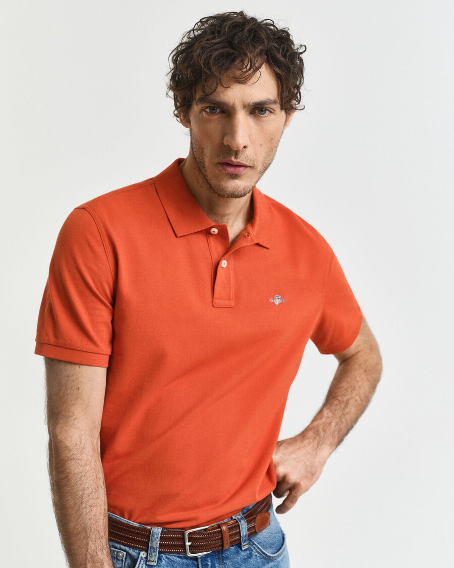 polo shirt met normale pasvorm en piqué-afwerking - diep oranje