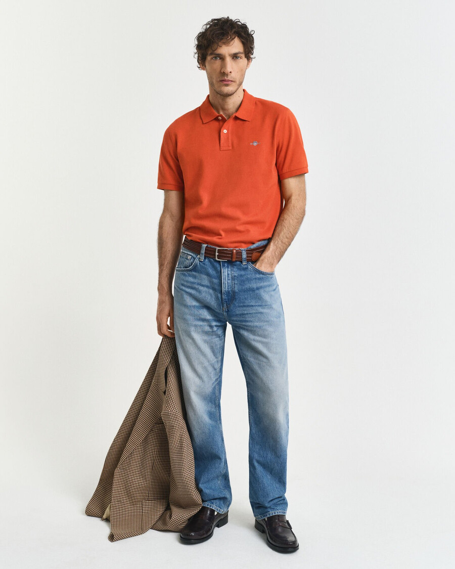 polo shirt met normale pasvorm en piqué-afwerking - diep oranje
