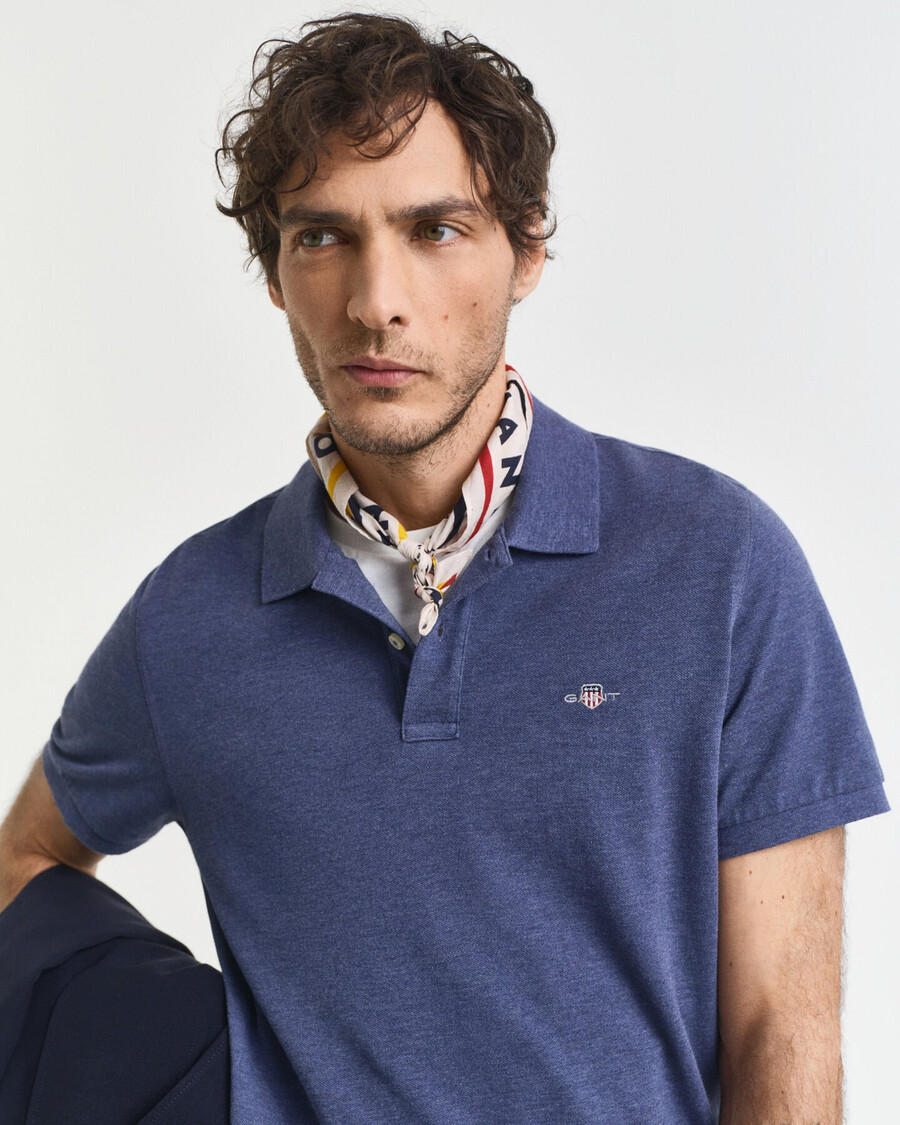 regular fit shield piqué poloshirt - dk jeansblauw melange