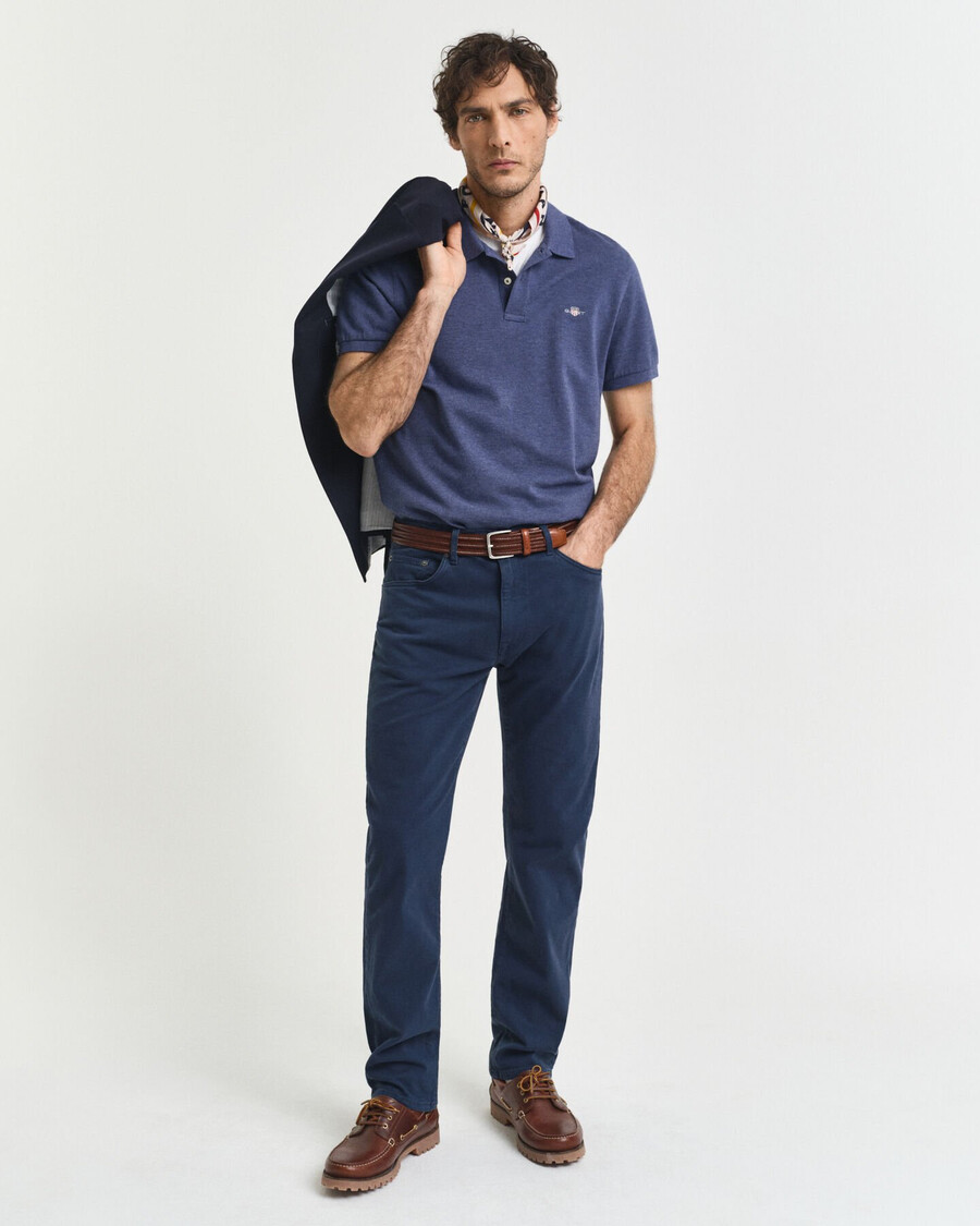 regular fit shield piqué poloshirt - dk jeansblauw melange