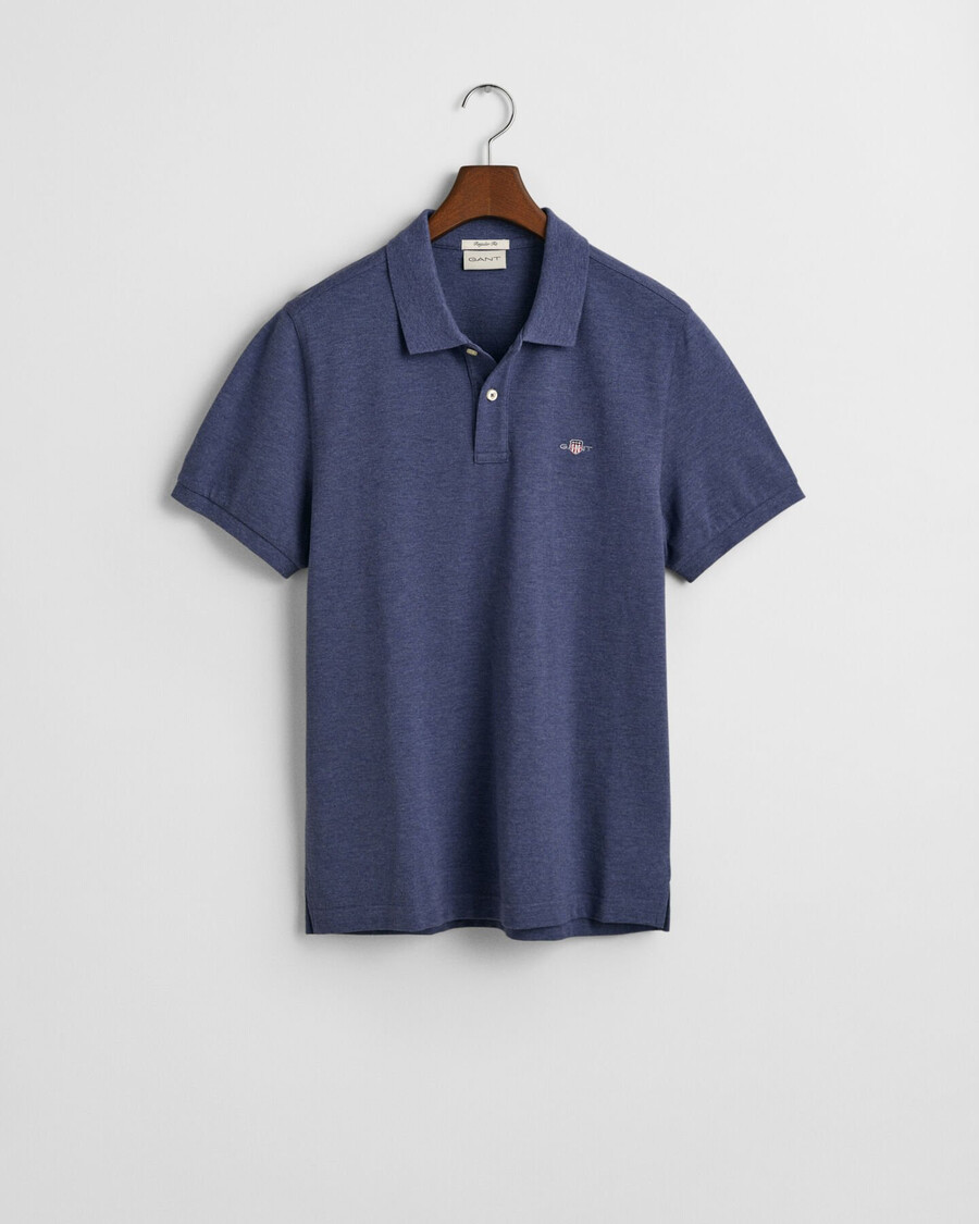 regular fit shield piqué poloshirt - dk jeansblauw melange