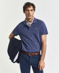regular fit shield piqué poloshirt - dk jeansblauw melange