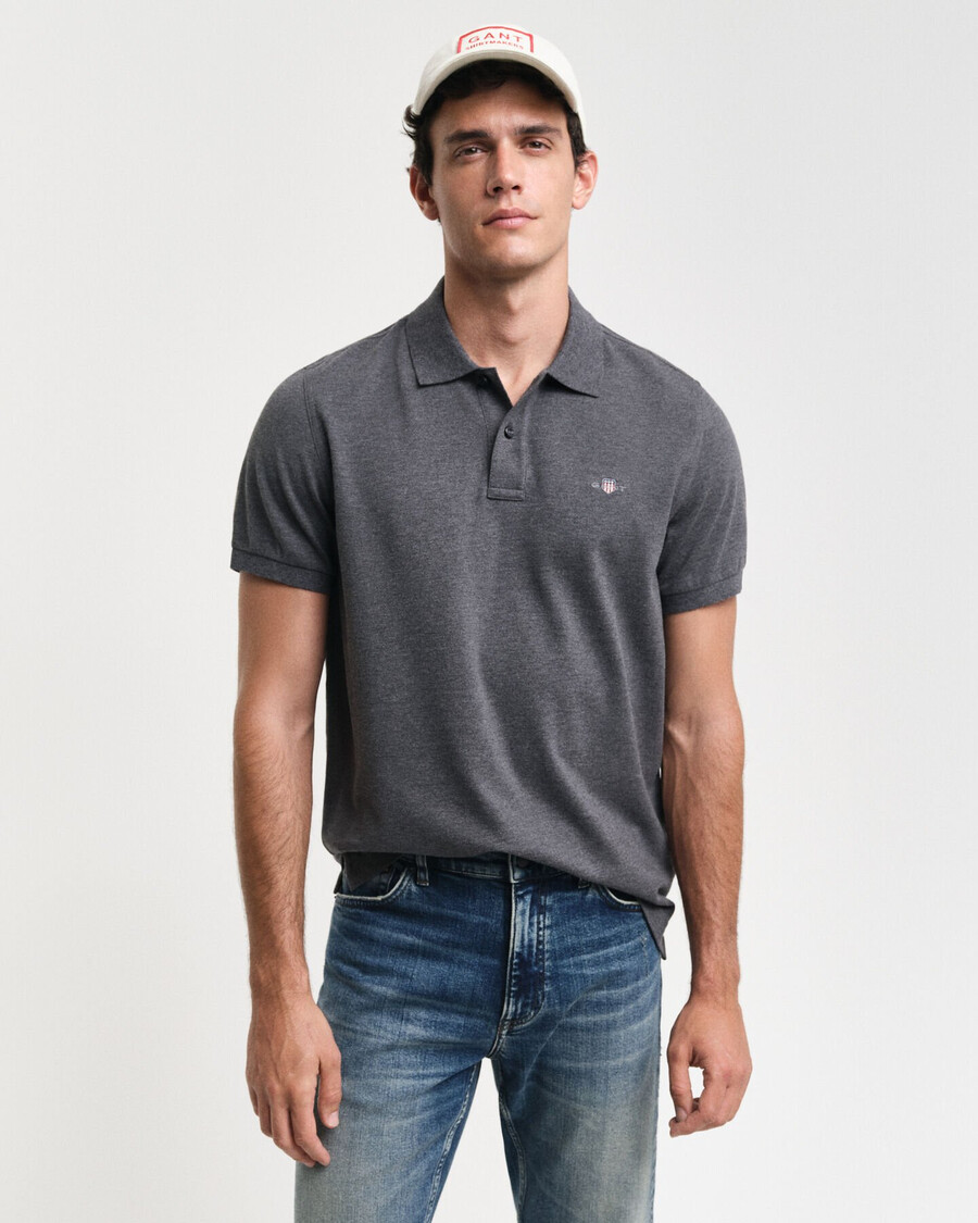 regular fit shield piqué poloshirt - antraciet melange