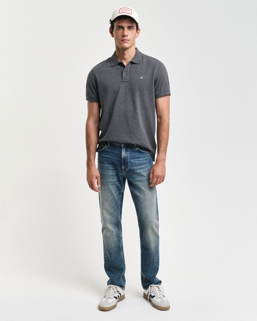 regular fit shield piqué poloshirt - antraciet melange