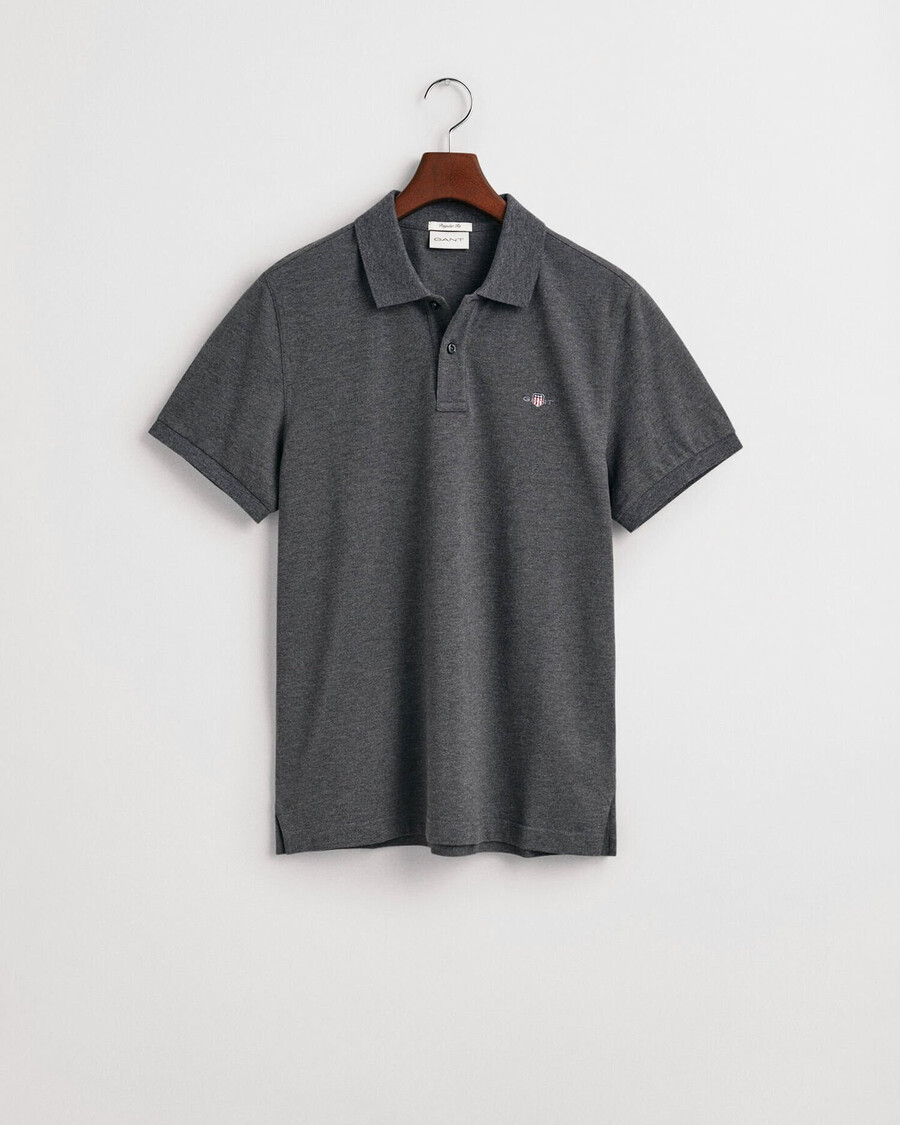 regular fit shield piqué poloshirt - antraciet melange