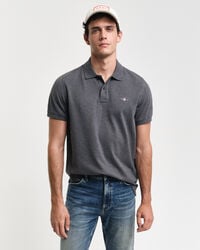 regular fit shield piqué poloshirt - antraciet melange