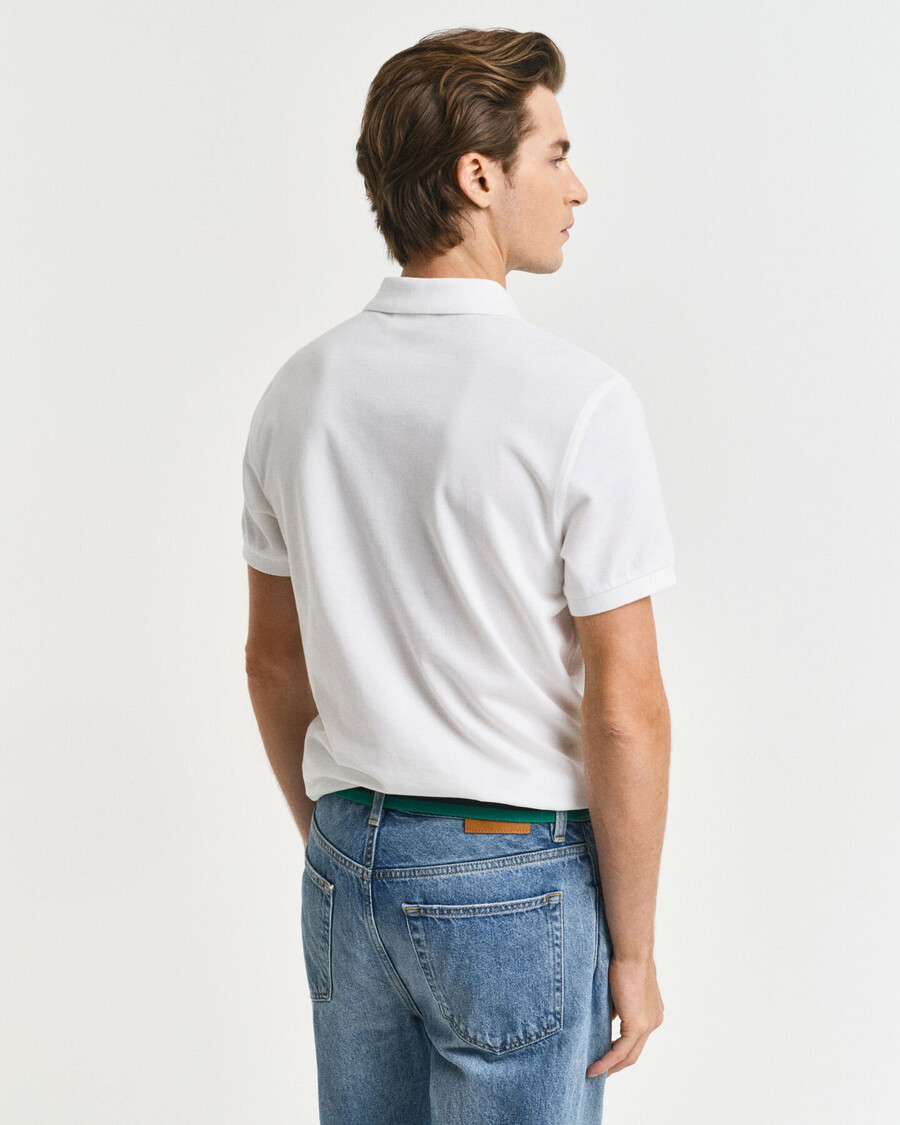 slim fit shield piqué polo shirt - wit