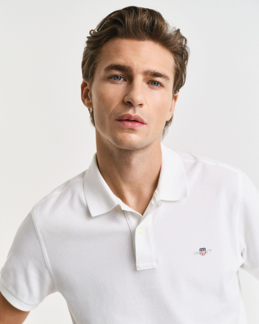 slim fit shield piqué polo shirt - wit