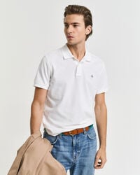slim fit shield piqué polo shirt - wit