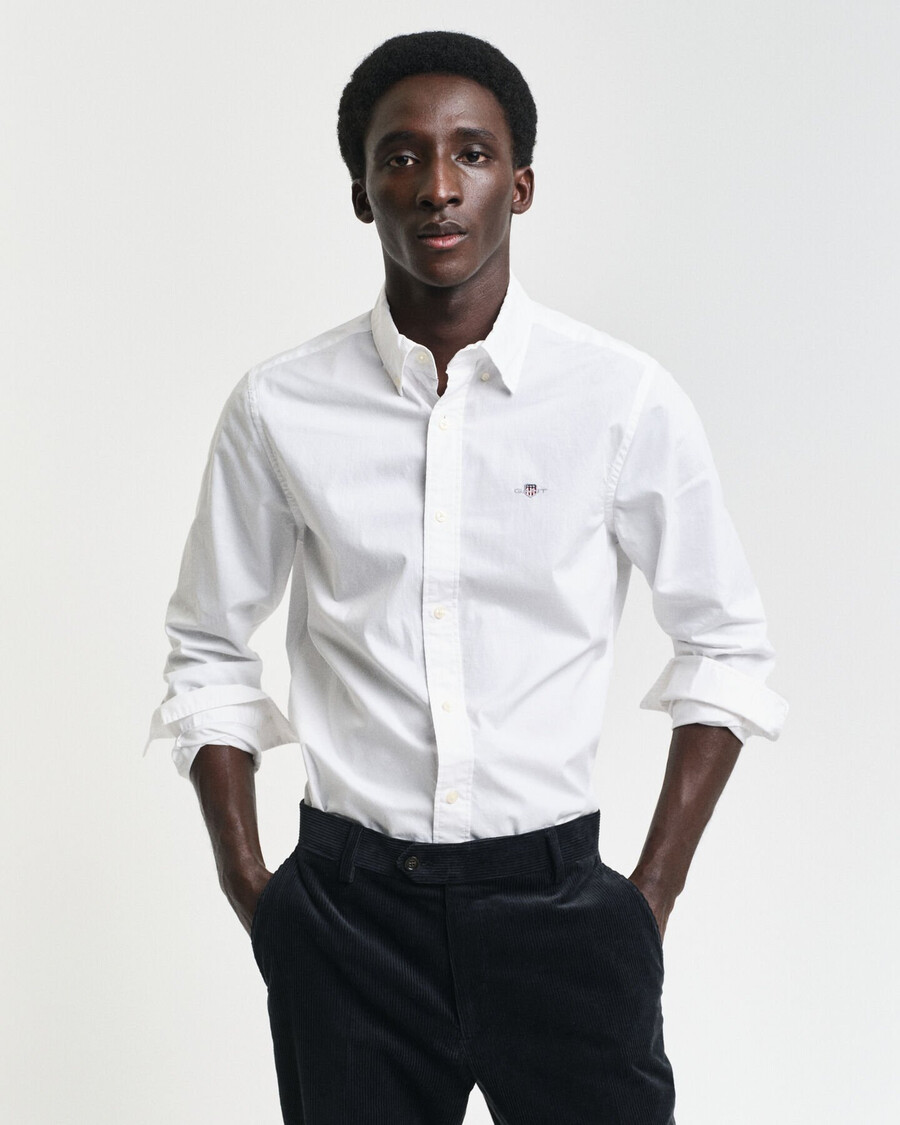 slim fit klassiek poplin overhemd - wit