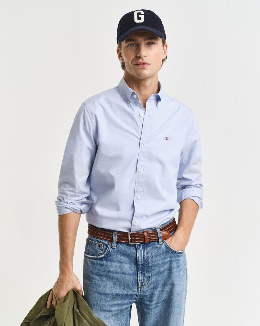 slim fit klassiek poplin shirt - lichtblauw