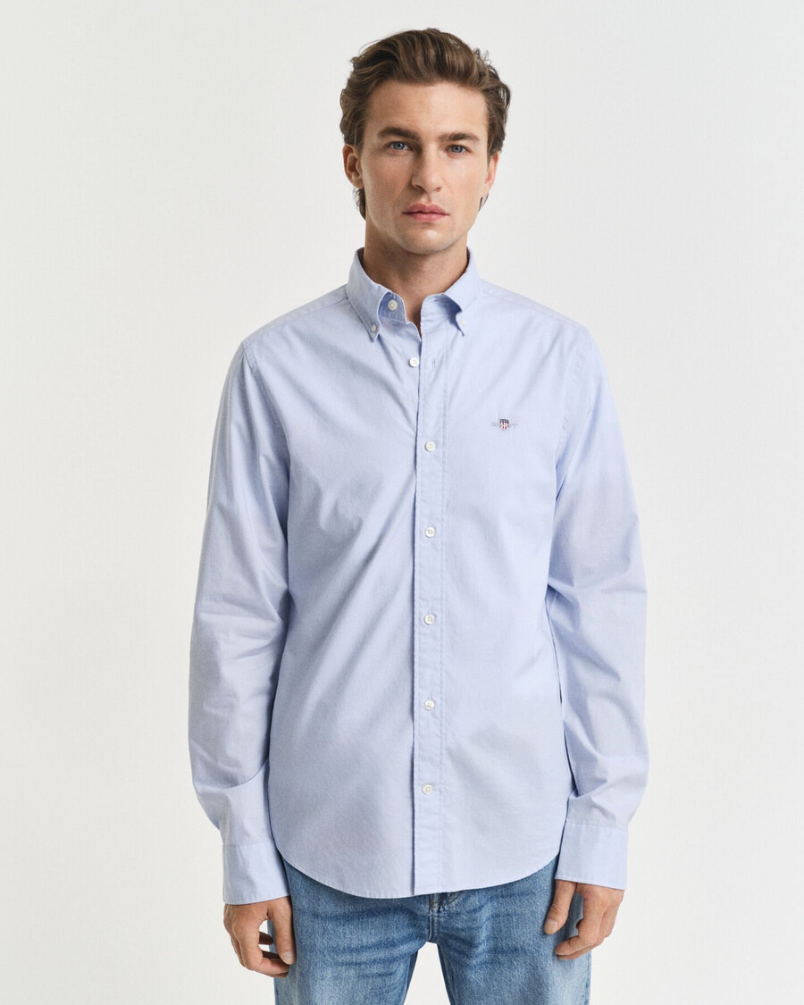 slim fit klassiek poplin shirt - lichtblauw