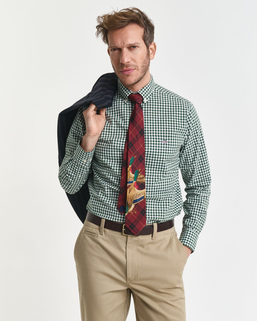 regular fit klassiek geruit poplin overhemd - bosgroen