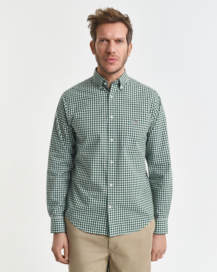 regular fit klassiek geruit poplin overhemd - bosgroen