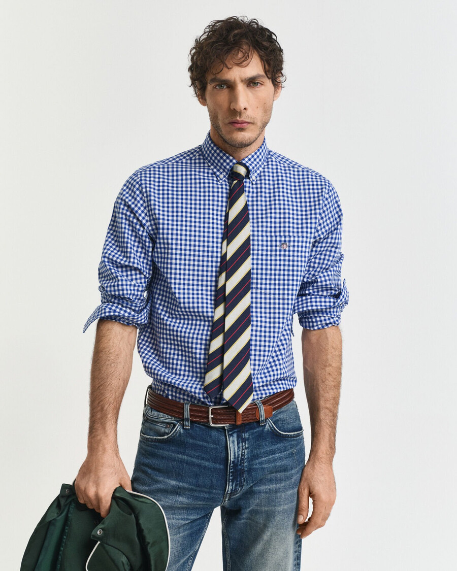 regular fit klassiek geruit poplin overhemd - college blue