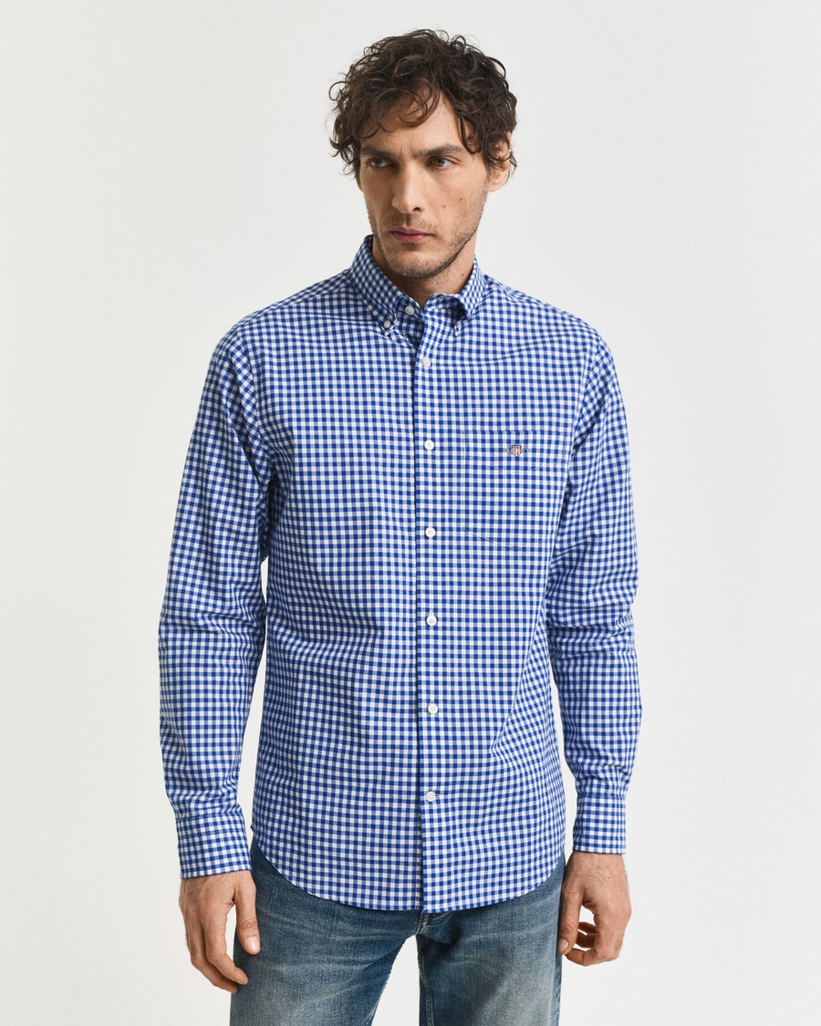 regular fit klassiek geruit poplin overhemd - college blue