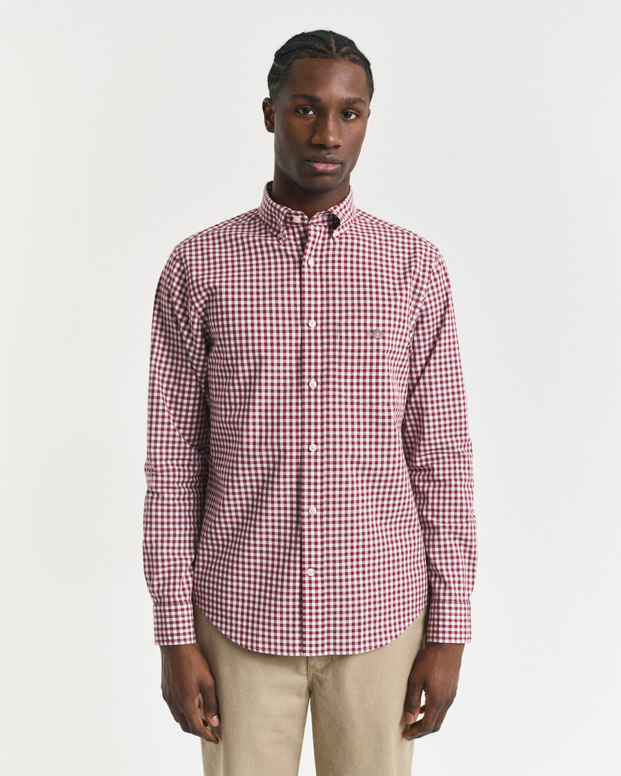regular fit klassiek geruit poplin overhemd - volle rode