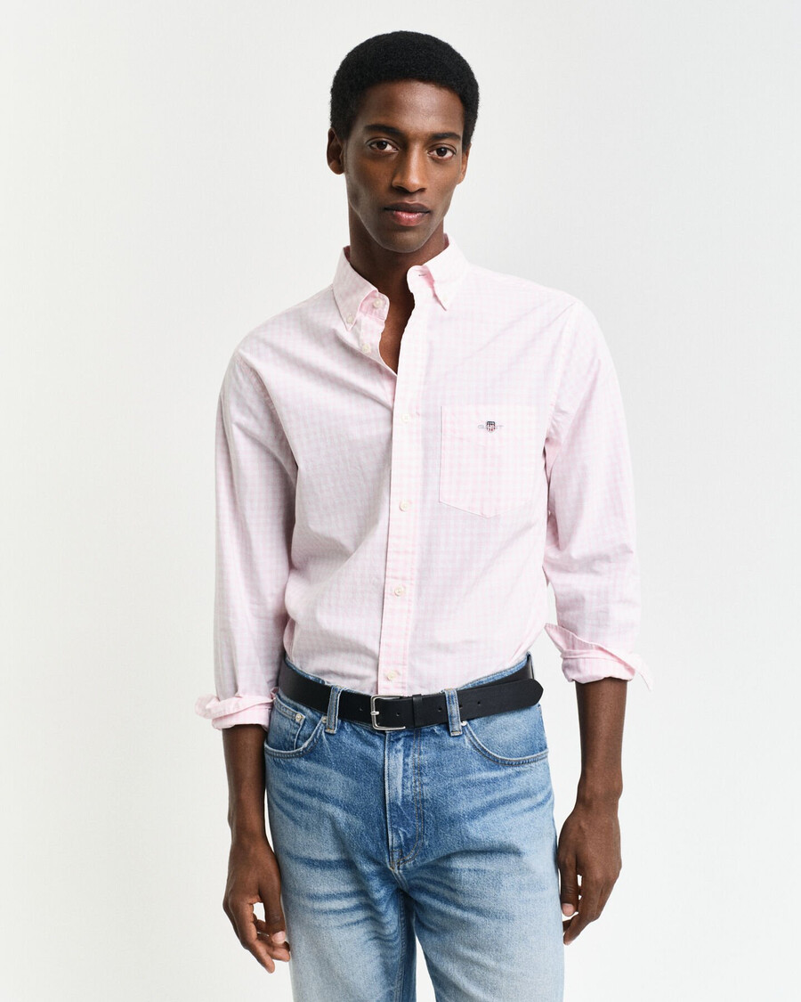 regular fit klassiek geruit poplin overhemd - lichtroze
