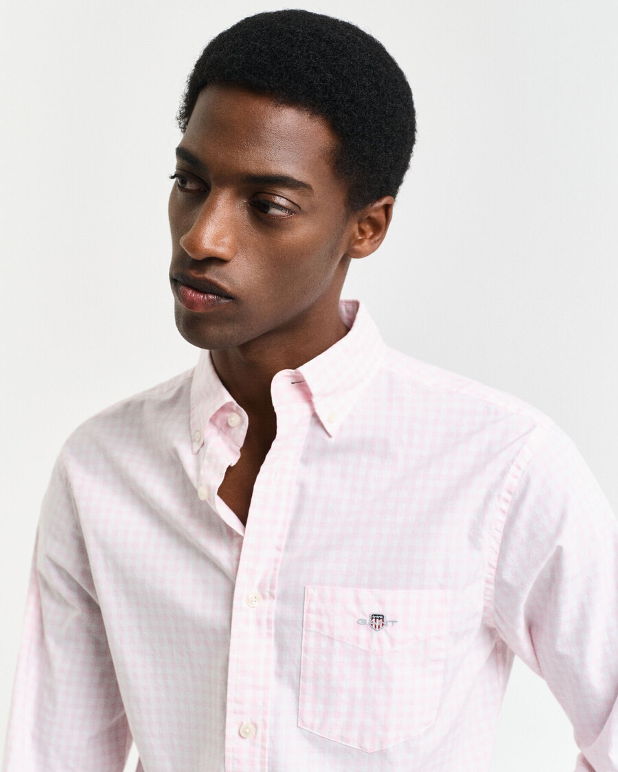 regular fit klassiek geruit poplin overhemd - lichtroze