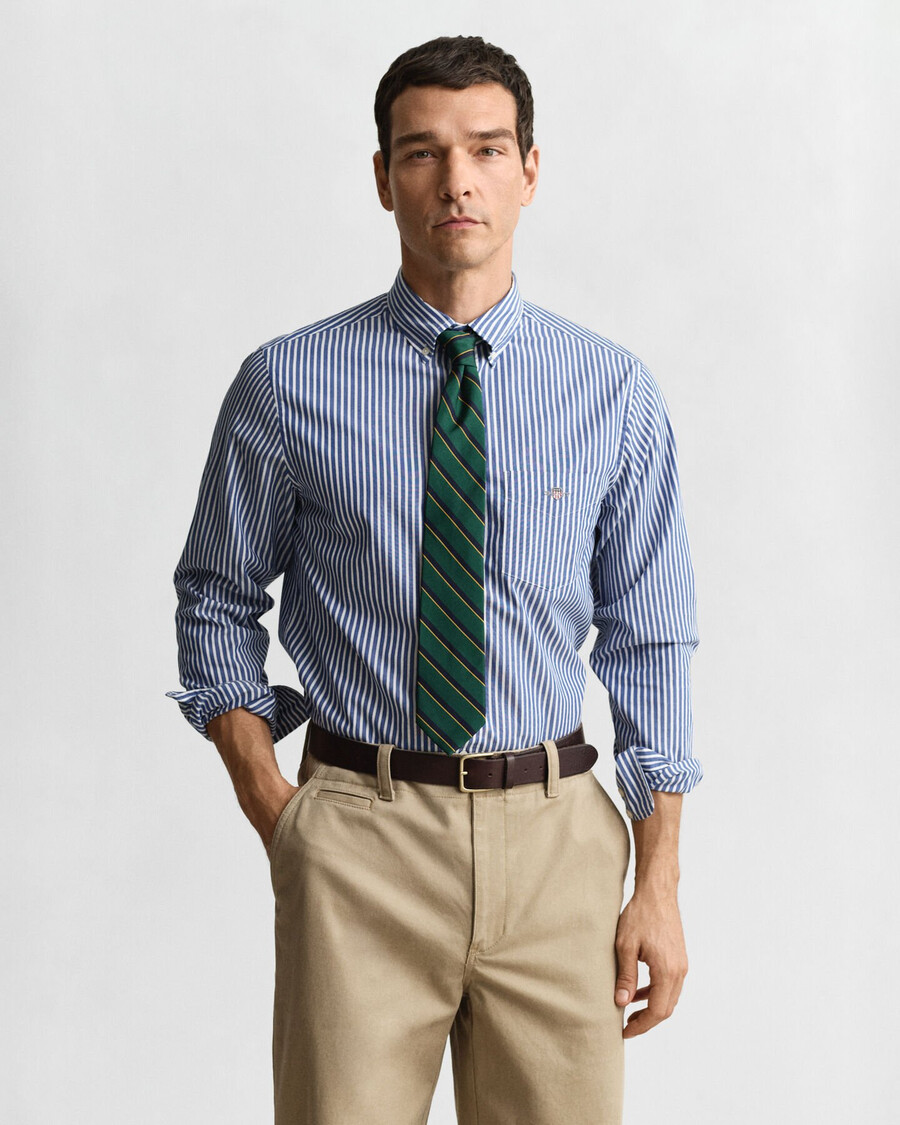 regular fit klassiek gestreept poplin overhemd - collegeblauw