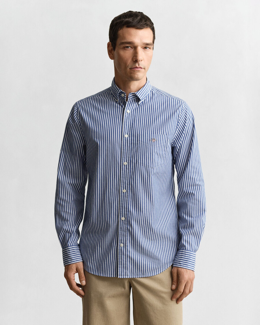 regular fit klassiek gestreept poplin overhemd - collegeblauw