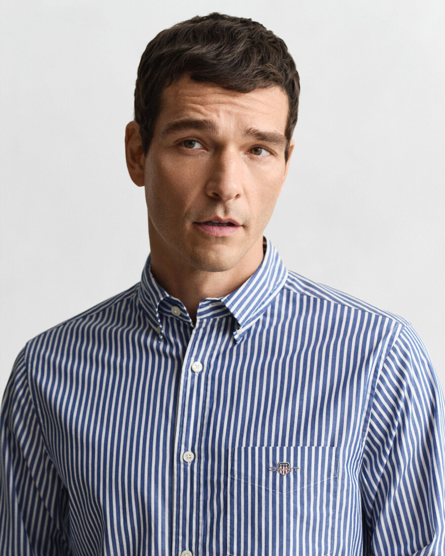 regular fit klassiek gestreept poplin overhemd - collegeblauw