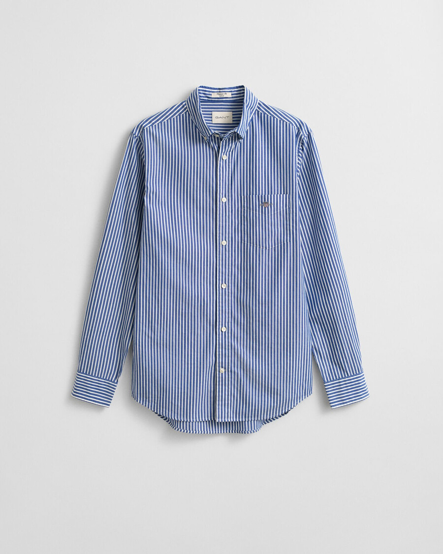 regular fit klassiek gestreept poplin overhemd - collegeblauw