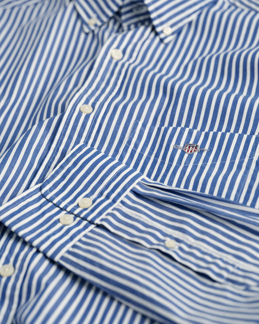 regular fit klassiek gestreept poplin overhemd - collegeblauw