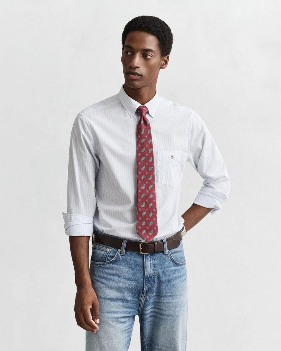 regular fit klassiek gestreept poplin overhemd - lichtblauw