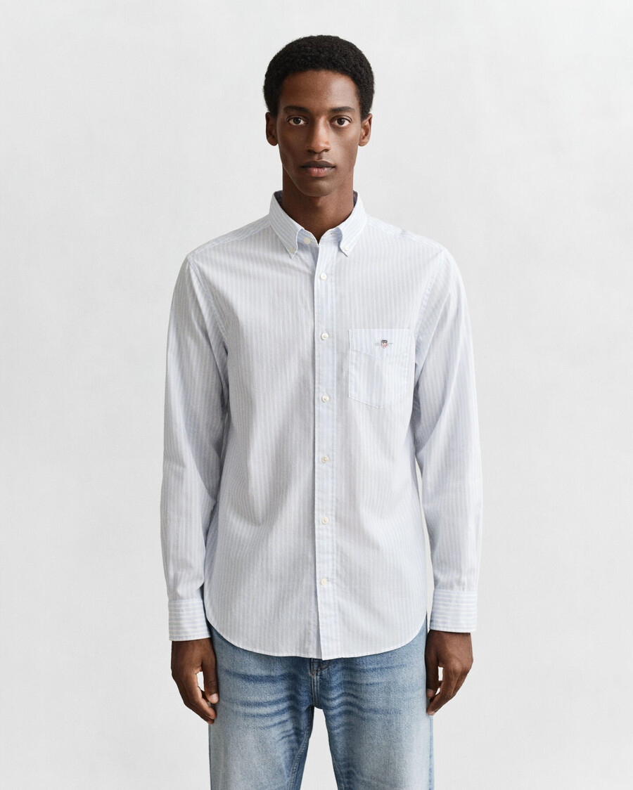regular fit klassiek gestreept poplin overhemd - lichtblauw