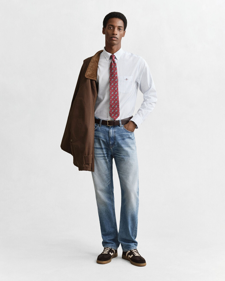 regular fit klassiek gestreept poplin overhemd - lichtblauw