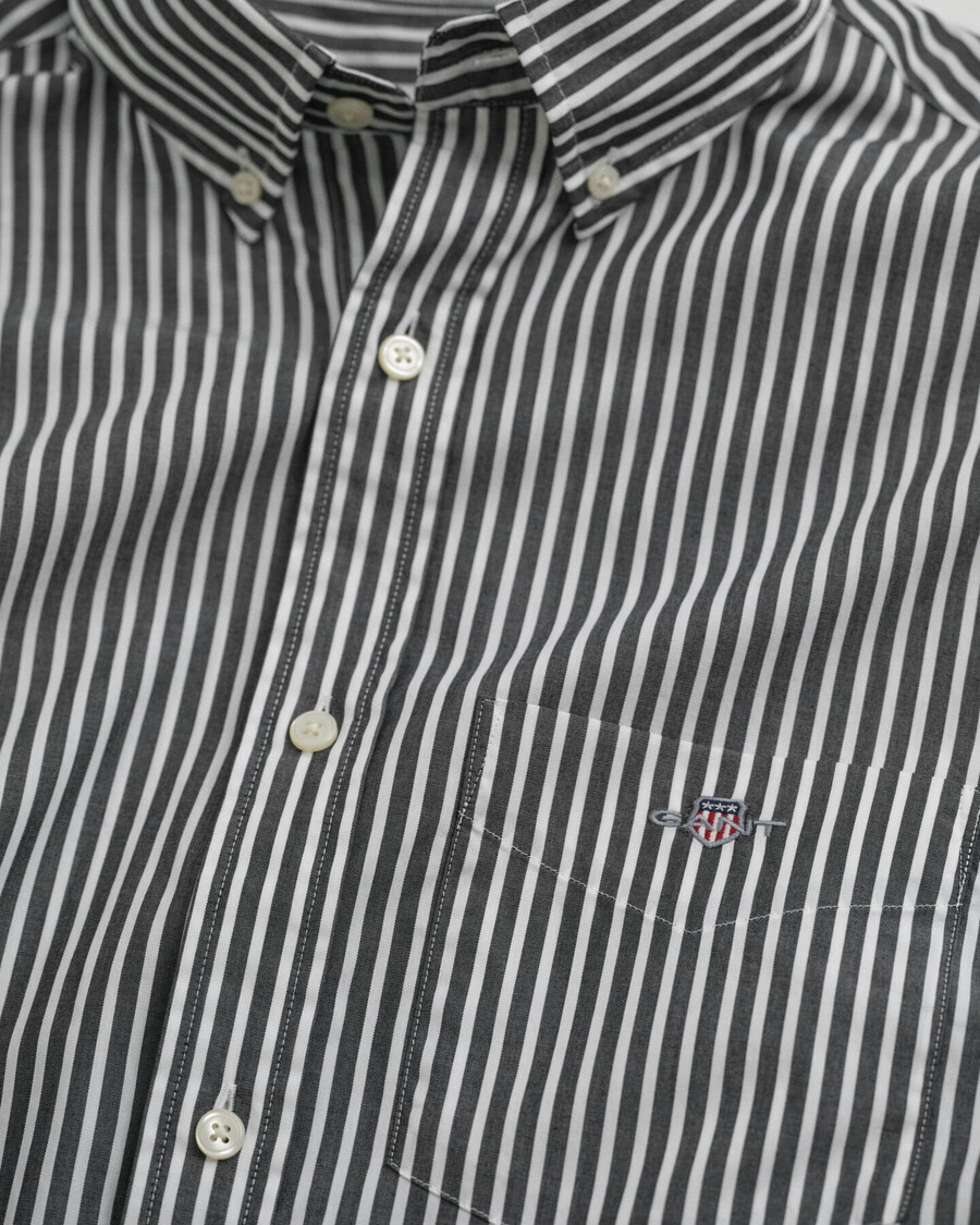 klassiek gestreept poplin overhemd met normale pasvorm - zwart
