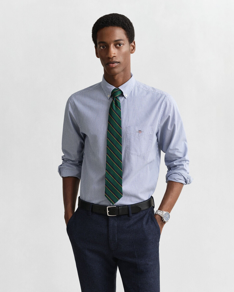 regular fit klassiek banker stripe poplin overhemd - college blue