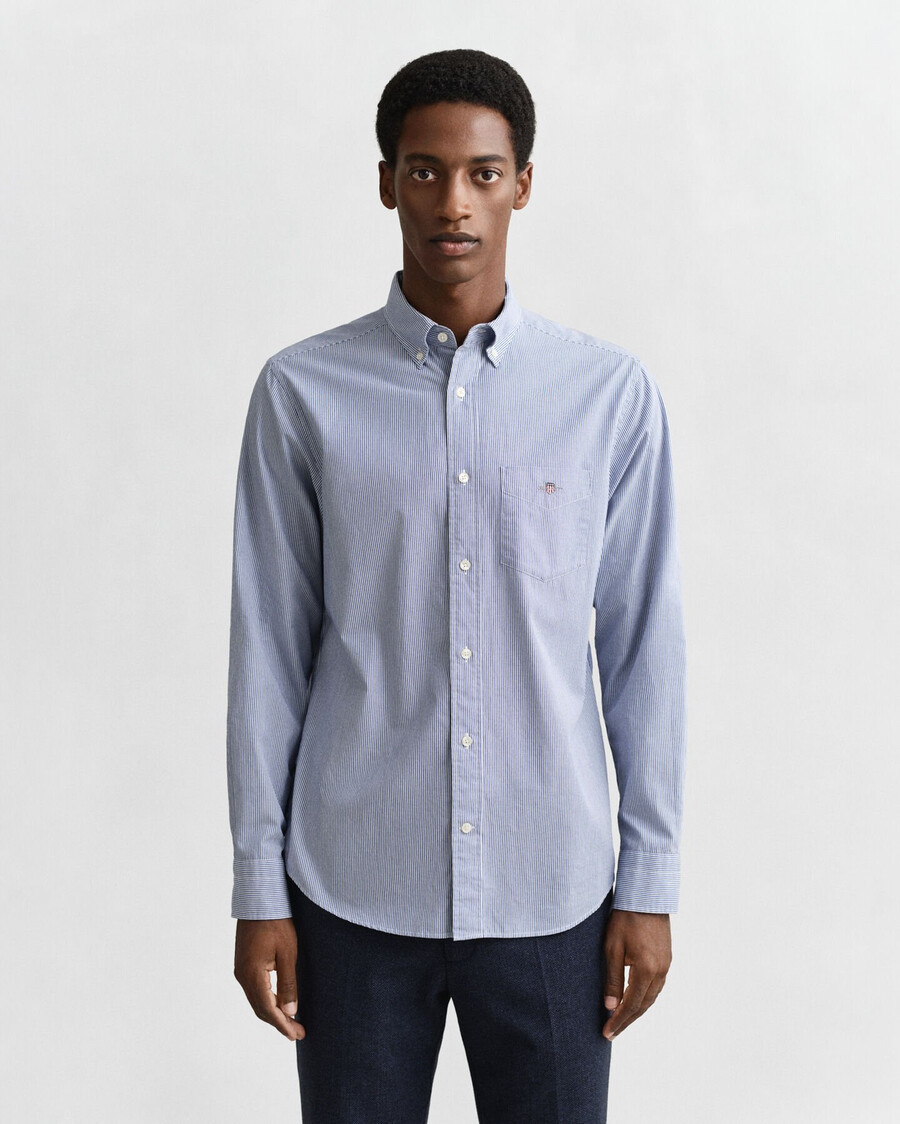 regular fit klassiek banker stripe poplin overhemd - college blue