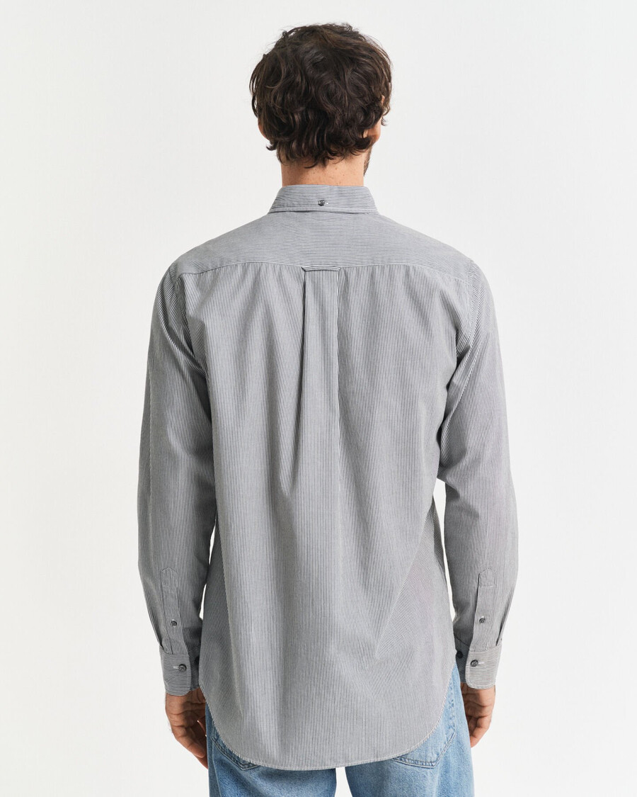 regular fit klassiek banker stripe poplin overhemd - zwart